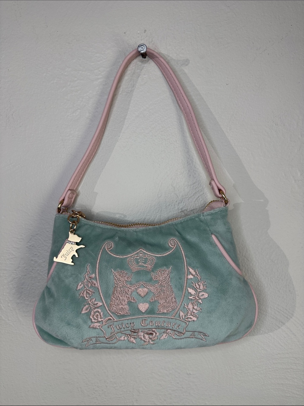 Juicy Couture Velour Scottie Dog Shoulder Bag Mint Pink NWOT